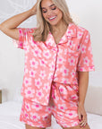 Pink Flower Print Short Sleeve Shirt Pajamas Set - Little Miss Vanilla