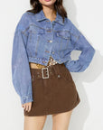 Collared Neck Dropped Shoulder Cropped Denim Top - Little Miss Vanilla