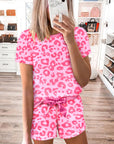 Pink Leopard Print Tee and Satin Tie Shorts Lounge Set - Little Miss Vanilla