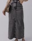 Raw Hem Midi Denim Skirt with Pockets - Little Miss Vanilla