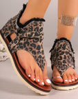 Denim Thong Sandals With Rear Zipper Summer Retro Beach Flat Shoes For Women