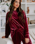 Fiery Red Solid Velvet Two Piece Lounge Set - Little Miss Vanilla