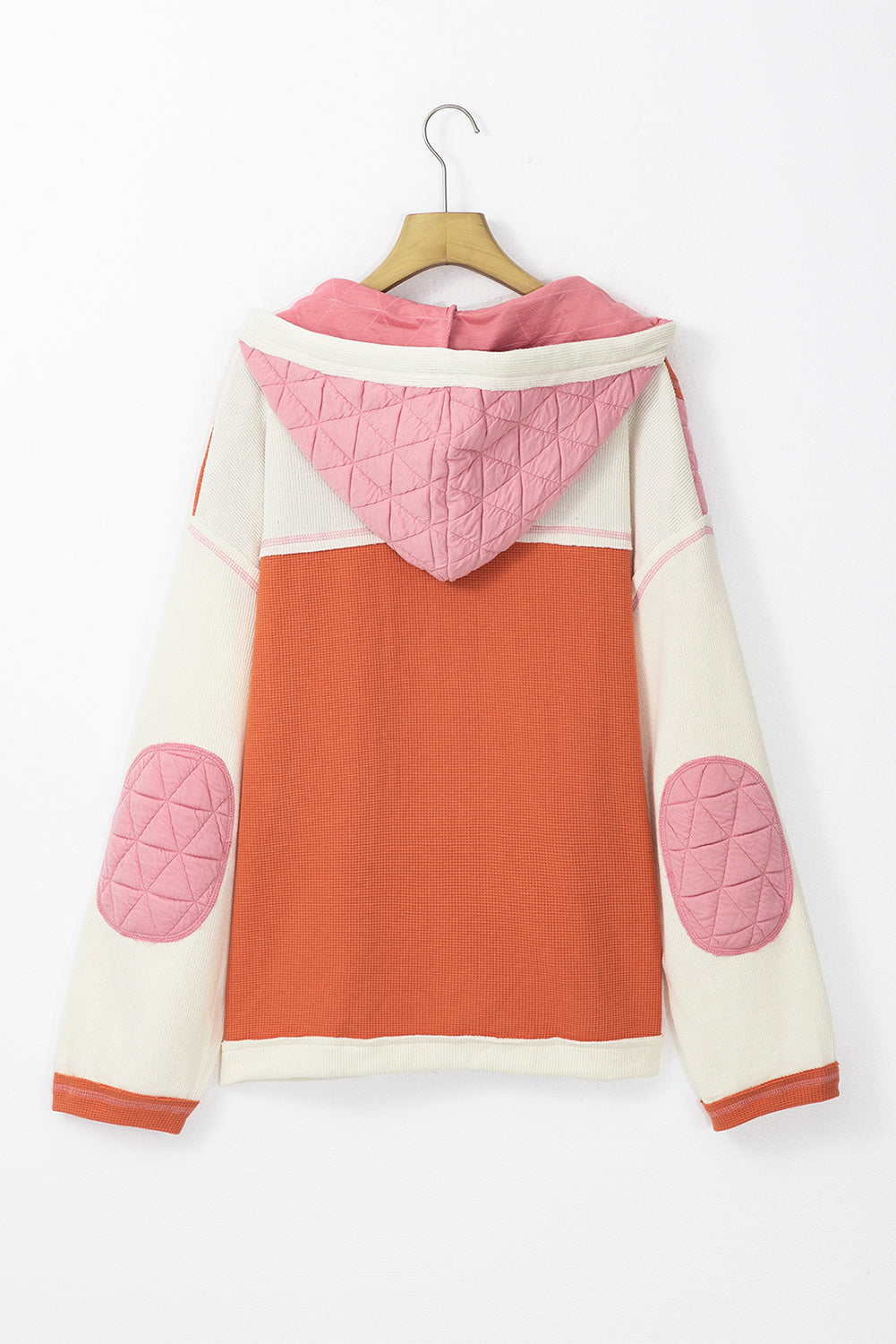 Coral Quilted Textured Patchwork Loose Fit Hooded Jacket - Little Miss Vanilla