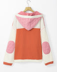 Coral Quilted Textured Patchwork Loose Fit Hooded Jacket - Little Miss Vanilla