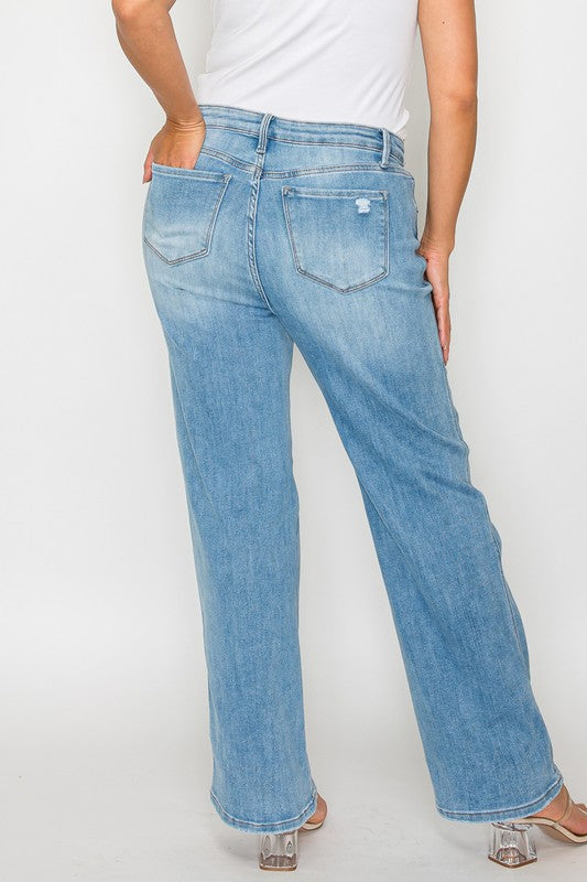 bytos Full Size Distressed High Rise Straight Jeans - Little Miss Vanilla