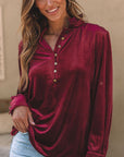 Frill Half Button Mock Neck Long Sleeve Blouse - Little Miss Vanilla