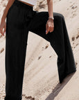 Black Drawstring High Waist Wide Leg Denim Pants