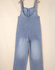 Wide Strap Denim Overalls with Pockets - Little Miss Vanilla