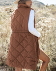 Coffee Longline Quilted Stand Collar Puffer Vest