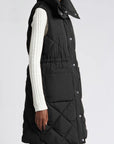 Black Longline Quilted Stand Collar Puffer Vest