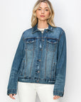 RISEN Full Size Distressed Button Up Jacket - Little Miss Vanilla