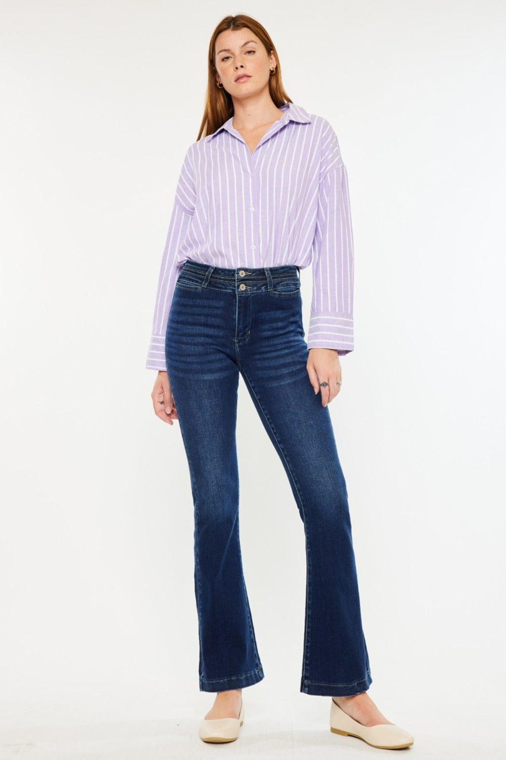 Kancan High Rise Double Waistband Flare Jeans - Little Miss Vanilla