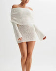 Women's Hollow-out Long-sleeved Off-shoulder Dress Short Skirt