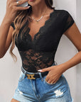 Lace V-neck Patchwork Black Jumpsuit - Little Miss Vanilla