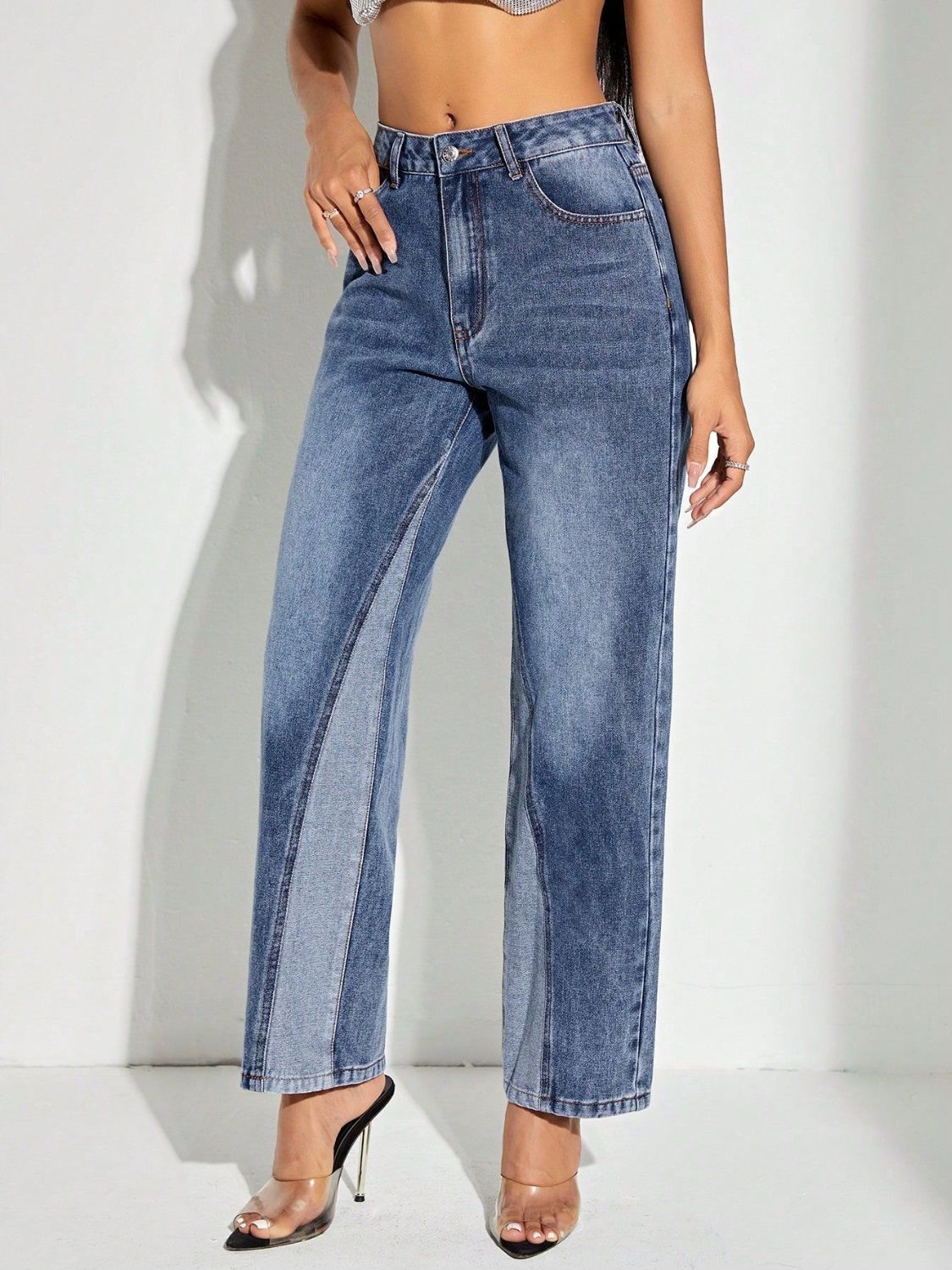 Contrast Patchwork Straight Jeans with Pockets - Little Miss Vanilla