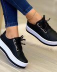 Fashion Flats Sneakers Women Ribbon Lace-up Platform Shoes