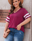 Plus Size Striped V-Neck Tee Shirt - Little Miss Vanilla