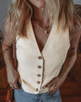 White Slim Fit Buttoned V Neck Vest - Little Miss Vanilla