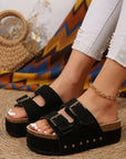 Black Suede Buckle Decor Footbed Sandal Slippers - Little Miss Vanilla