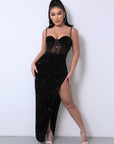 Sequin Spliced Mesh Adjustable Strap Dress - Little Miss Vanilla