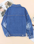 Blue Chest Pockets Drop Shoulder Loose Denim Jacket - Little Miss Vanilla