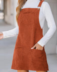 Cinnamon Solid Front Pockets Sleeveless Corduroy Overall Dress - Little Miss Vanilla