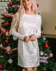 Silvery Sequin Long Sleeve Tie Waist Mini Dress - Little Miss Vanilla