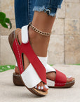 Summer Wedges Sandals With Colorblock Cross-strap Design Casual Thick-soled Roman Shoes For Women