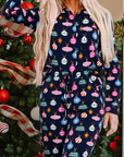 Navy Blue Colorful Christmas Lights Print Shirt and Pants Pajama Set - Little Miss Vanilla