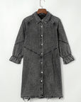 Distressed Collared Neck Flounce Sleeve Denim Dress - Little Miss Vanilla