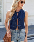 Tied Round Neck Denim Vest - Little Miss Vanilla