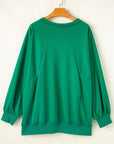 Plus Size Cutout Hem Notched Long Sleeve Sweatshirt - Little Miss Vanilla