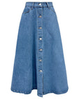 Buttoned Midi Denim Skirt with Pockets - Little Miss Vanilla