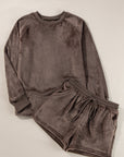 Coffee Solid Loose Fit Two Piece Fleece Lounge Set - Little Miss Vanilla