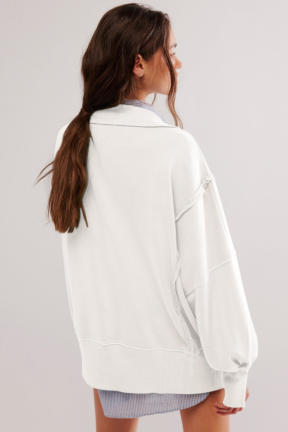 Exposed Seam Side Slit Long Sleeve Sweatshirt - Little Miss Vanilla