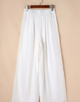 White Casual Tie Waist Pleated Wide Leg Pants