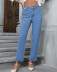 Butterfly Embroidered Straight Leg Jeans - Little Miss Vanilla