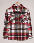 Fiery Red Geometric Plaid Print Pocketed Shacket