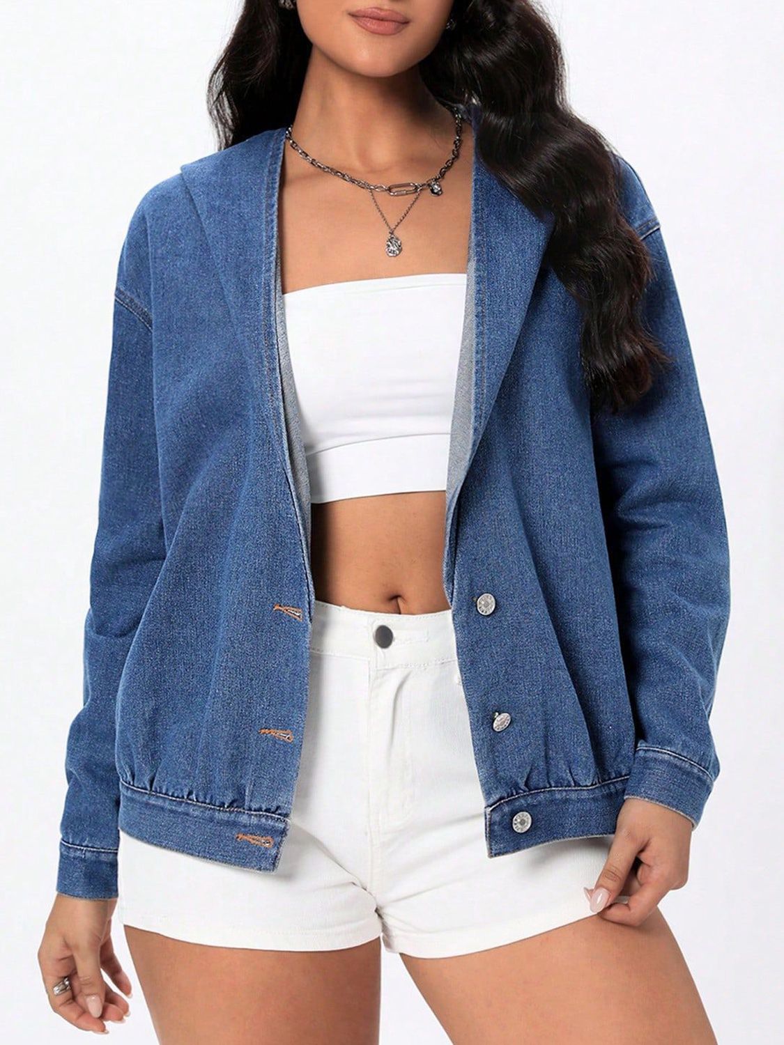 Button Up Hooded Denim Top - Little Miss Vanilla