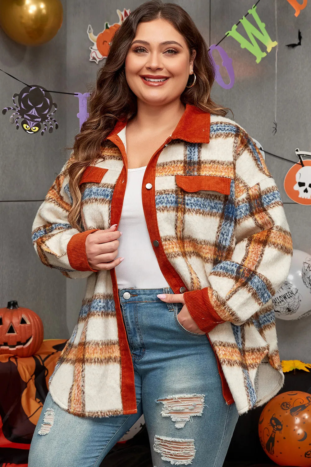 Plus Size Plaid Button Down Jacket - Little Miss Vanilla