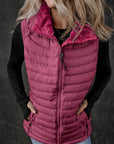 Burgundy Plush Collared Quilted Zipped Puffer Vest - Little Miss Vanilla