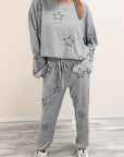 Gray Stars Print Long Sleeve Drawstring High Waist Lounge Set - Little Miss Vanilla