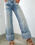 Washed Wide Leg Jeans with Pockets - Little Miss Vanilla