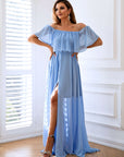 Off-Shoulder Layered Split Maxi Dress - Little Miss Vanilla