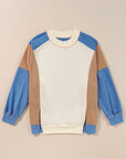 Slit Color Block Round Neck Long Sleeve Sweatshirt - Little Miss Vanilla