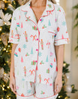 White Christmas Print Short Sleeve Shirt and Shorts Pajama Set - Little Miss Vanilla