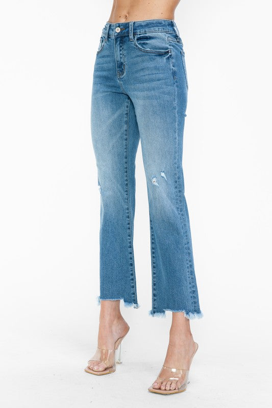 bytos Raw Hem Distressed Mid Rise Crop Jeans - Little Miss Vanilla