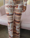 Multicolour Aztec Print Puff Sleeve Pullover and Pants Lounge Outfit - Little Miss Vanilla