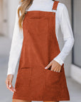 Cinnamon Solid Front Pockets Sleeveless Corduroy Overall Dress - Little Miss Vanilla