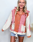 Coral Quilted Textured Patchwork Loose Fit Hooded Jacket - Little Miss Vanilla